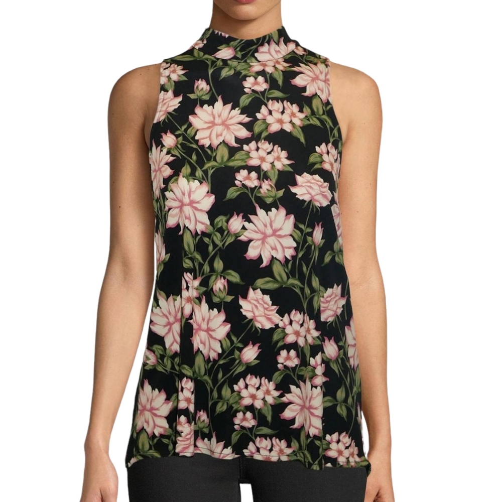 Nicole Miller Black Floral Sleeveless Blouse